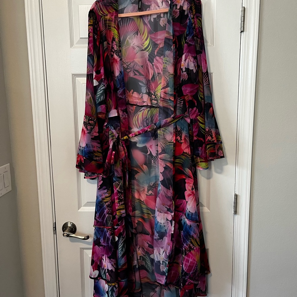 Torrid leaves maxi kimono swim cover-up